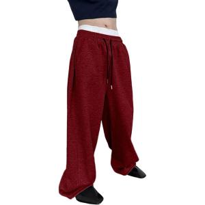 imageSHENHE Mens Baggy Pants Wide Leg Drawstring Waist Loose Sweatpants with PocketsBurgundy