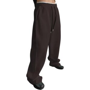 imageSHENHE Mens Baggy Pants Wide Leg Drawstring Waist Loose Sweatpants with PocketsChocolate Brown