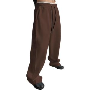 imageSHENHE Mens Baggy Pants Wide Leg Drawstring Waist Loose Sweatpants with PocketsCoffee Brown