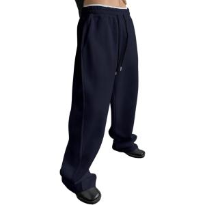 imageSHENHE Mens Baggy Pants Wide Leg Drawstring Waist Loose Sweatpants with PocketsDark Blue
