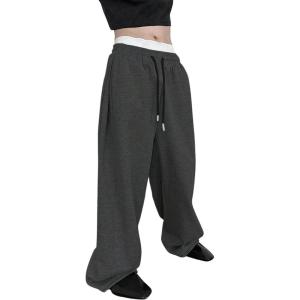 imageSHENHE Mens Baggy Pants Wide Leg Drawstring Waist Loose Sweatpants with PocketsDark Grey
