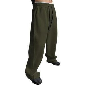 imageSHENHE Mens Baggy Pants Wide Leg Drawstring Waist Loose Sweatpants with PocketsDrawstring Army Green