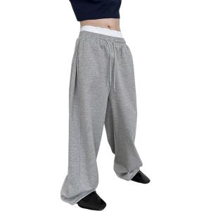 imageSHENHE Mens Baggy Pants Wide Leg Drawstring Waist Loose Sweatpants with PocketsLight Grey