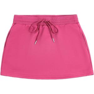 imageSHENHE Womens Drawstring Waist Casual Sweat Skirt Sports Mini Skirt with PocketsHot Pink
