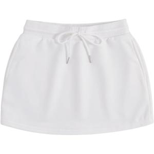 imageSHENHE Womens Drawstring Waist Casual Sweat Skirt Sports Mini Skirt with PocketsWhite