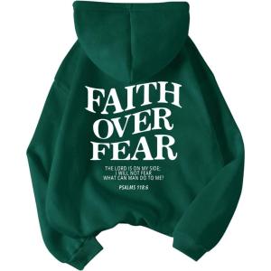 imageSHENHE Womens Graphic Hoodie Slogan Faith Over Fear Christian Hoodie Pullover SweatshirtGreen