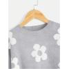 imageSHENHE Girls Casual Flower Print Crewneck Long Sleeve Pullover Sweater Jumper TopsGrey