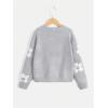 imageSHENHE Girls Casual Flower Print Crewneck Long Sleeve Pullover Sweater Jumper TopsGrey