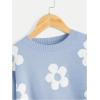imageSHENHE Girls Casual Flower Print Crewneck Long Sleeve Pullover Sweater Jumper TopsLight Blue