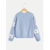 imageSHENHE Girls Casual Flower Print Crewneck Long Sleeve Pullover Sweater Jumper TopsLight Blue