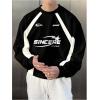 imageSHENHE Mens Crewneck Letter Graphic Sweatshirt Raglan Sleeve Vintage Pullover SweatshirtBlack