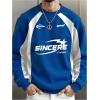imageSHENHE Mens Crewneck Letter Graphic Sweatshirt Raglan Sleeve Vintage Pullover SweatshirtBlue