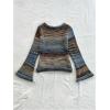 imageSHENHE Womens Bell Sleeve Boat Neck Colorful Sweater Space Dye Knit Sweater PulloverBlue and Brown