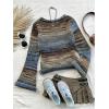 imageSHENHE Womens Bell Sleeve Boat Neck Colorful Sweater Space Dye Knit Sweater PulloverBlue and Brown