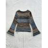 imageSHENHE Womens Bell Sleeve Boat Neck Colorful Sweater Space Dye Knit Sweater PulloverBlue and Brown
