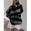 imageSHENHE Womens Color Block Oversized Crew Neck Ribbed Knit Casual Sweater PulloverBlack and Gray