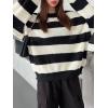 imageSHENHE Womens Color Block Oversized Crew Neck Ribbed Knit Casual Sweater PulloverBlack and White