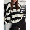 imageSHENHE Womens Color Block Oversized Crew Neck Ribbed Knit Casual Sweater PulloverBlack and White