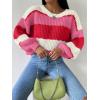 imageSHENHE Womens Color Block Oversized Crew Neck Ribbed Knit Casual Sweater PulloverHot Pink