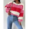 imageSHENHE Womens Color Block Oversized Crew Neck Ribbed Knit Casual Sweater PulloverHot Pink