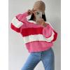 imageSHENHE Womens Color Block Oversized Crew Neck Ribbed Knit Casual Sweater PulloverHot Pink