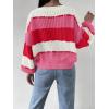 imageSHENHE Womens Color Block Oversized Crew Neck Ribbed Knit Casual Sweater PulloverHot Pink