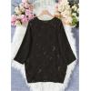 imageSHENHE Womens Crochet Hollow Out V Neck Long Sleeve Sheer Sweater Pullover Cover Up TopBlack