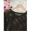 imageSHENHE Womens Crochet Hollow Out V Neck Long Sleeve Sheer Sweater Pullover Cover Up TopBlack