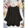 imageSHENHE Womens Crochet Hollow Out V Neck Long Sleeve Sheer Sweater Pullover Cover Up TopBlack