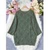 imageSHENHE Womens Crochet Hollow Out V Neck Long Sleeve Sheer Sweater Pullover Cover Up TopGreen