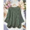 imageSHENHE Womens Crochet Hollow Out V Neck Long Sleeve Sheer Sweater Pullover Cover Up TopGreen