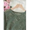 imageSHENHE Womens Crochet Hollow Out V Neck Long Sleeve Sheer Sweater Pullover Cover Up TopGreen