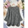 imageSHENHE Womens Crochet Hollow Out V Neck Long Sleeve Sheer Sweater Pullover Cover Up TopGrey