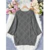 imageSHENHE Womens Crochet Hollow Out V Neck Long Sleeve Sheer Sweater Pullover Cover Up TopGrey