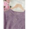 imageSHENHE Womens Crochet Hollow Out V Neck Long Sleeve Sheer Sweater Pullover Cover Up TopPurple