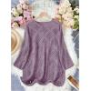 imageSHENHE Womens Crochet Hollow Out V Neck Long Sleeve Sheer Sweater Pullover Cover Up TopPurple