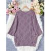 imageSHENHE Womens Crochet Hollow Out V Neck Long Sleeve Sheer Sweater Pullover Cover Up TopPurple