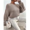 imageSHENHE Womens Cropped Pullover Sweater Dolman Sleeve Crew Neck Soft Knitted SweaterKhaki