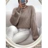 imageSHENHE Womens Cropped Pullover Sweater Dolman Sleeve Crew Neck Soft Knitted SweaterKhaki