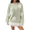 imageSHENHE Womens Cute Floral Crew Neck Knit Sweater Drop Shoulder Casual Flower PulloversGreen