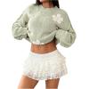 imageSHENHE Womens Cute Floral Crew Neck Knit Sweater Drop Shoulder Casual Flower PulloversGreen
