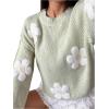 imageSHENHE Womens Cute Floral Crew Neck Knit Sweater Drop Shoulder Casual Flower PulloversGreen