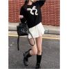 imageSHENHE Womens Oversized Crew Neck Bow Sweater Fuzzy Trim Long Sleeve Y2k Fall PulloverBlack