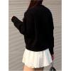 imageSHENHE Womens Oversized Crew Neck Bow Sweater Fuzzy Trim Long Sleeve Y2k Fall PulloverBlack
