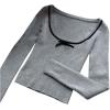 imageSHENHE Womens Ribbed Knit Crop Sweater Bowknot Scoop Neck Lightweight Fitted Elegant SweaterGrey