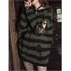 imageSHENHE Womens Striped Distressed Sweater Ripped Crewneck Knit Pullover Top Goth Grunge ClubwearGreen and Black
