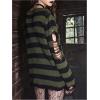 imageSHENHE Womens Striped Distressed Sweater Ripped Crewneck Knit Pullover Top Goth Grunge ClubwearGreen and Black