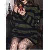 imageSHENHE Womens Striped Distressed Sweater Ripped Crewneck Knit Pullover Top Goth Grunge ClubwearGreen and Black