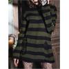 imageSHENHE Womens Striped Distressed Sweater Ripped Crewneck Knit Pullover Top Goth Grunge ClubwearGreen and Black