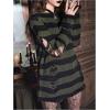 imageSHENHE Womens Striped Distressed Sweater Ripped Crewneck Knit Pullover Top Goth Grunge ClubwearGreen and Black